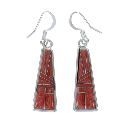 Southwest Red Oyster Shell Inlay Sterling Silver Hook Earrings SN20270